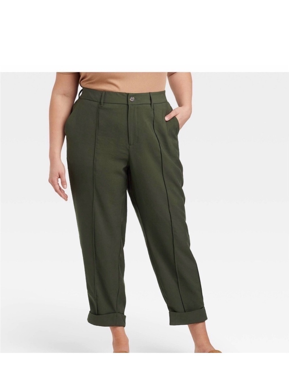 Women’s Olive Green High-Rise Button Trousers